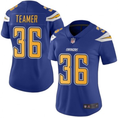 Los Angeles Chargers NFL Football Roderic Teamer Electric Blue Jersey Women Limited #36 Rush Vapor Untouchable